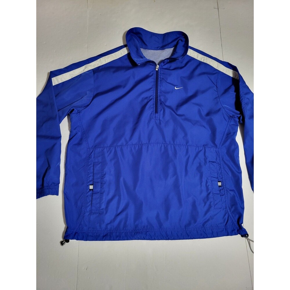 (#C) Nike Mens LG Blue Windbreaker Jacket 1/4 Zip Pullover Long Sleeve